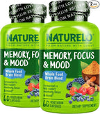 NATURELO Whole Food Brain Supplement - Brain Health Supplements for Memory & Focus Support - Enhance Brain Health Blend Supplement for Adults - 60 Vegetarian Capsules (Pack of 2)