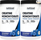 Nutricost Creatine Monohydrate Powder (Blue Raspberry), 500 Grams (1.1 LBS) (Pack of 2)