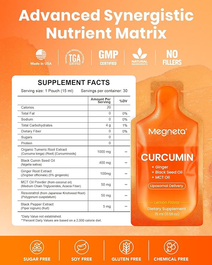 Liposomal Liquid Turmeric Curcumin Supplement 1000mg – Extra Strength with Black Seed Oil, MCT, Ginger & Resveratrol – Maximum Absorption, Joint & Inflammation Support, Antioxidant & Cellular Health