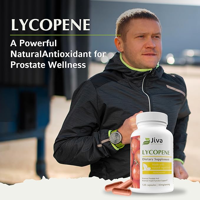 Jiva Botanicals - Lycopene Supplements for Men 30mg - Prostate Supplement for Men with Natural Tomato Extract - Prostate, Skin & Antioxidant Lycopene Supplement USA Made, Non GMO, Vegan, 120 Capsules