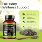 Dr. HERBALIST Chia Seed Oil 1600mg Softgels - Plant-Based Superfood Supplement with Omega 3 Fatty Acids, Antioxidants & Natural Nutrients - 60 Capsules for Men & Women