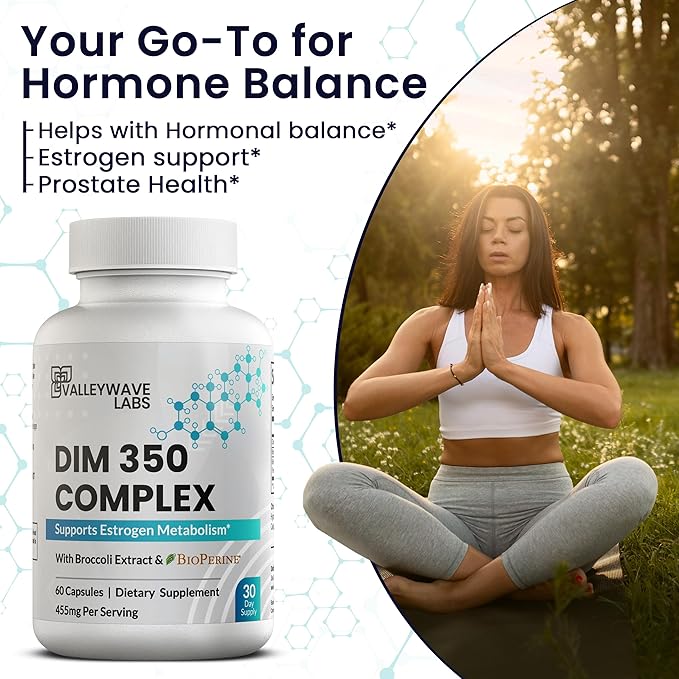 DIM Supplement - 350 mg Capsules, Diindolylmethane Supplement for Women and Men Supports Estrogen Metabolism, Hormone Balance, Menopause, Estrogen Balance, PCOS (60 Count)