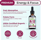 Why Not Natural Vitamin B12 Liquid Plus Folate - Organic Sublingual Extra Strength Vegan Drops - Methyl Supplement with Folinic