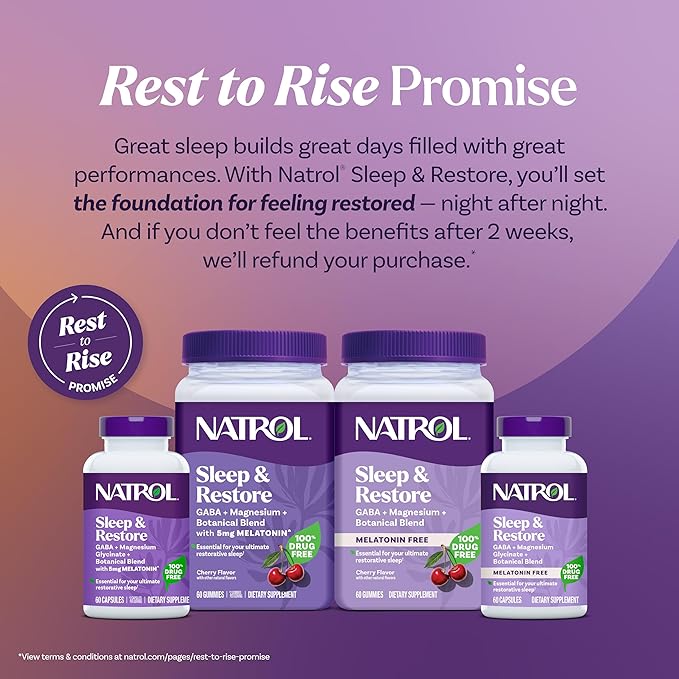 Natrol Sleep & Restore Magnesium Glycinate Blend Gummies,Magnesium for Sleep Aids for Adults,Melatonin-Free,Cherry Flavored,30 Day Supply,(Pack of 2)