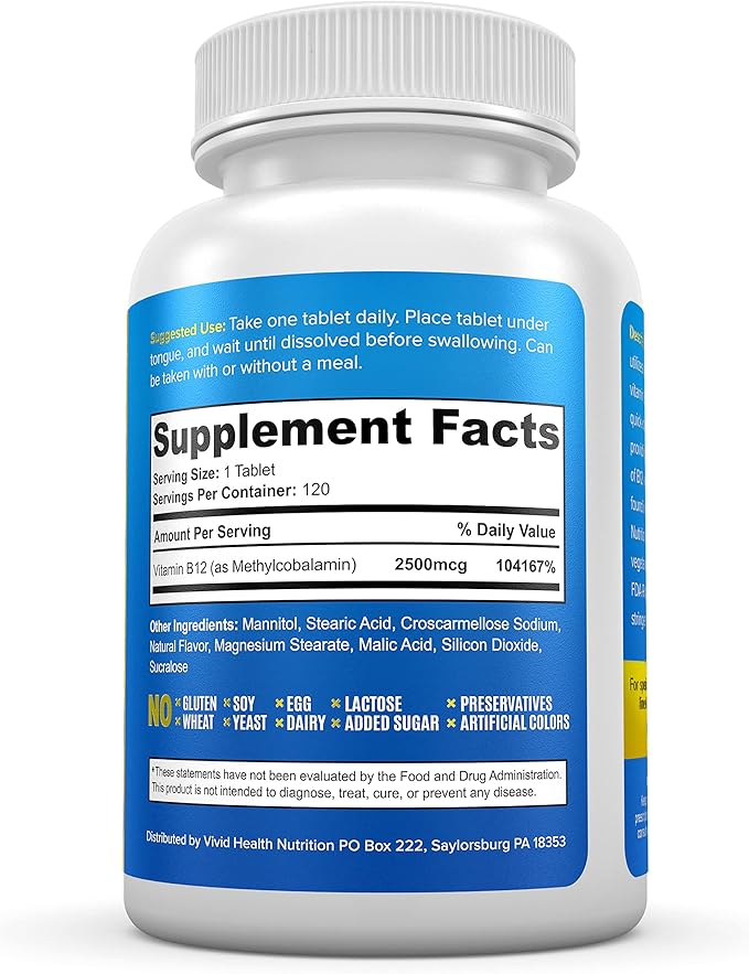 Energy Boosting Vitamin B12 Sublingual | Quick Dissolve Vegan B-12 with Methylcobalamin for Metabolic & Brain Support, 120 Fruit Punch Tablets