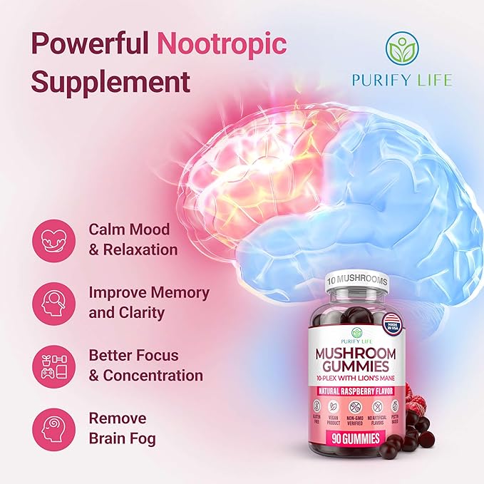 World's First Mushroom Complex Gummies with Lions Mane, Immune Support & Stress Relief, Nootropic Mushroom Supplement for Adults & Children (90 Chews 2500mg/serving)