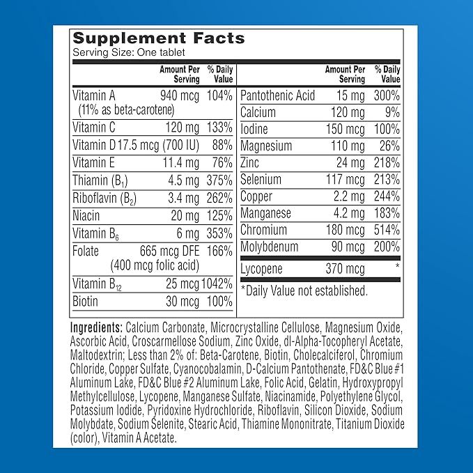 One A Day Men’s 50+ Multivitamins, Supplement with A, C, D, E and Zinc for Immune Health*, Calcium & More, 100 Tablets