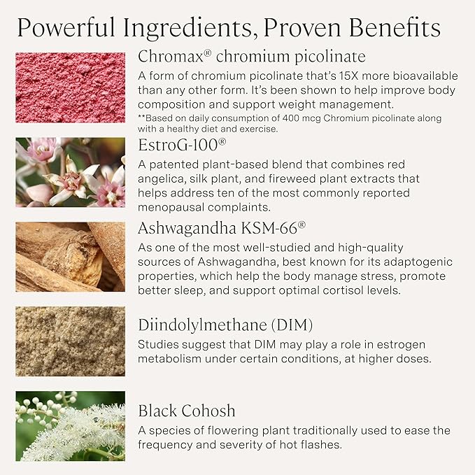 Stonehenge Health for Women Menopause Support for Peri + Menopause + Post - Mood, Energy, Stress, Hot Flashes, Night Sweats, Sleep & Cortisol, Chromax Chromium, Vitamin D3, KSM-66 Ashwagandha Extract