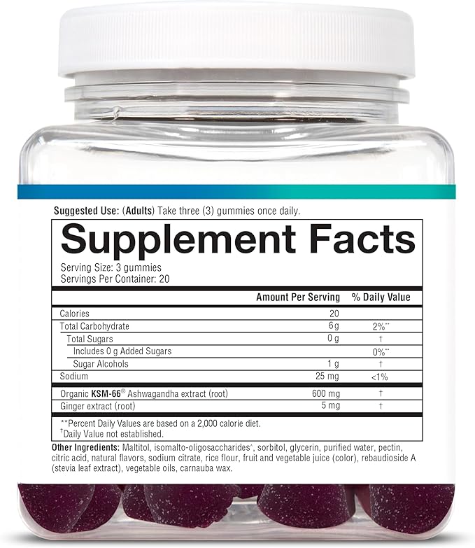 Youtheory Ashwagandha - Vegetarian Energy & Stress Support Supplement with Organic KSM-66 & Ginger Extract - Zero Sugar - Blueberry, 60 Gummies, Pack of 2 (60-Day Supply)
