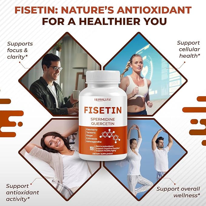 Fisetin 10-in-1 Formula - with Spermidine Quercetin Resveratrol, Elderberry, Turmeric Non-GMO, Gluten-Free, Soy-Free