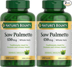 Nature's Bounty Saw Palmetto Support for Prostate and Urinary Health, Herbal Health Supplement, 450mg, 250 Capsules (Pack of 2)