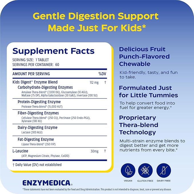 ENZYMEDICA Kids Digest Chewables Capsules, 60 Count
