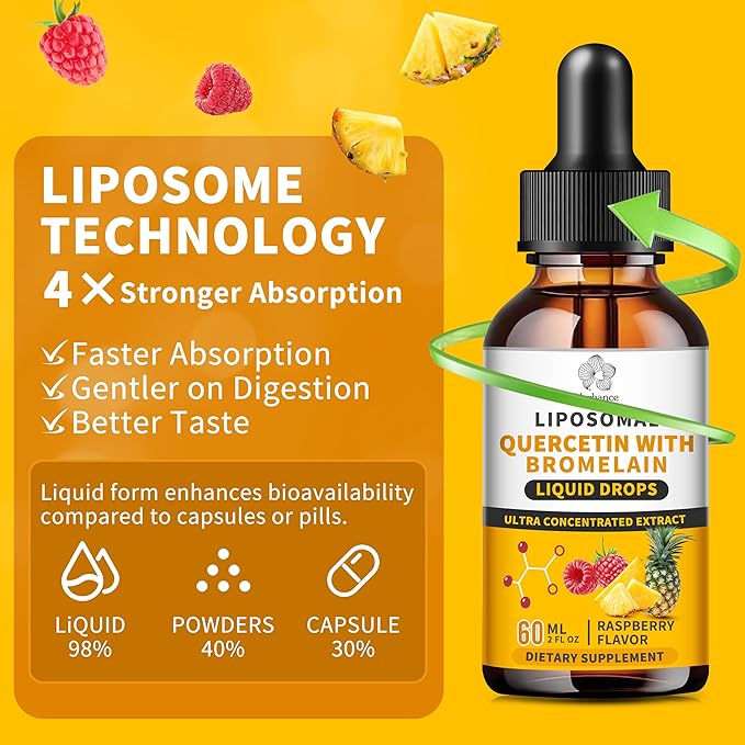 (2 Pack) Liposomal Quercetin with Bromelain Liquid Drops for Kis & Aldult- Higher Absorption, Quercetin Supplements 700mg w. Bromelain Elderberry Zinc Vitamin C for Immune, Heart, Antioxidant Support