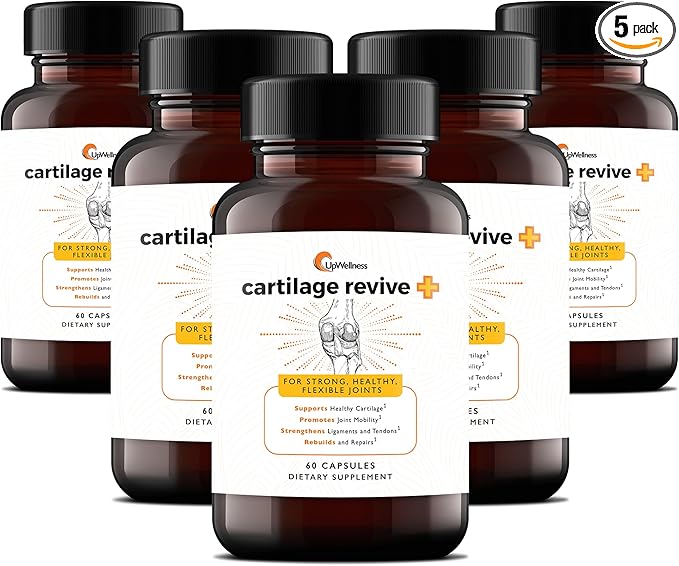 UpWellness Cartilage Revive + Joint Support Supplement for Men and Women - Powered by D-Glucosamine Sulfate, MSM, Vitamin D3, C and More - 5 Bottles