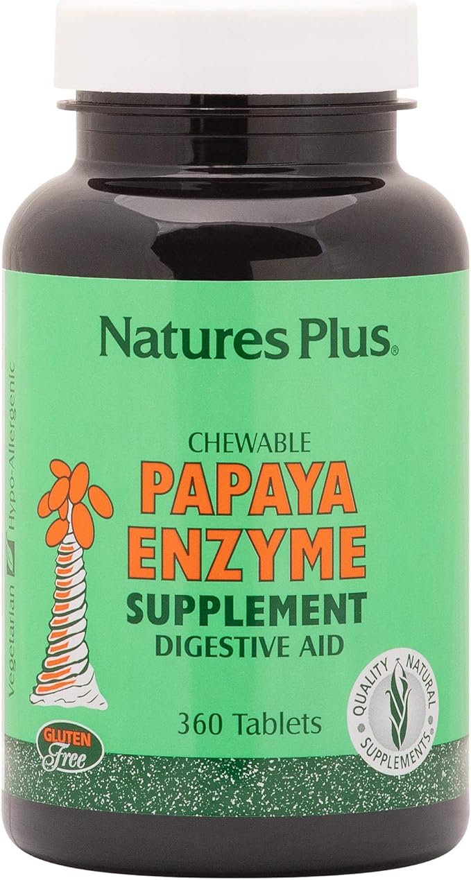NaturesPlus Papaya Enzyme - 360 Chewable Tablets - Digestive Aid Supplement with Amylase & Protease - Helps Reduce Gas, Bloating, Stomach Upset & Discomfort - Vegan, Gluten Free - 360 Servings