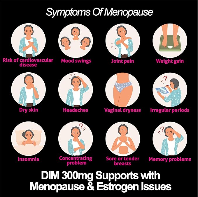 DIM Supplement 300 mg - Hormone Balance for Women, | Estrogen Supplement for Women with Hot Flashes & Night Sweats | Aids in Menopause Symptoms, Estrogen & Oestrogen. 60 Capsules