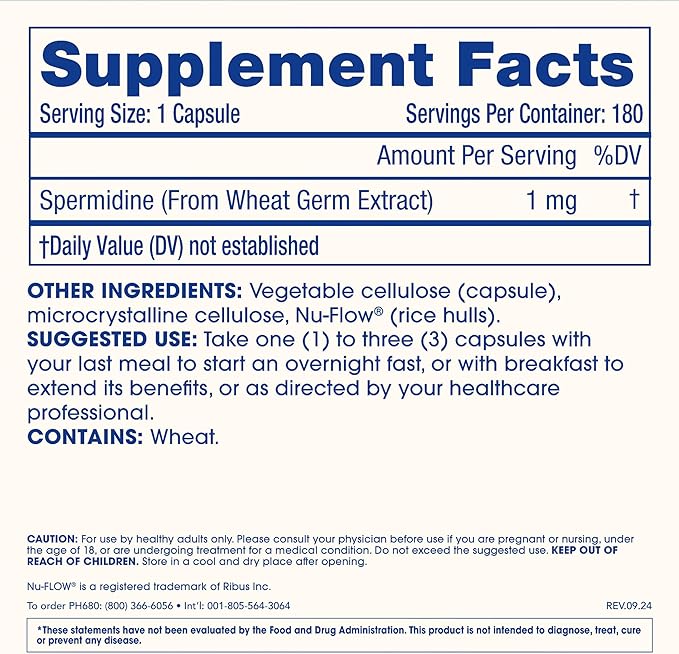 ProHealth Pure Spermidine 1 mg | 180 Capsules | Plant-Based Wheat Germ Extract for Cellular Renewal & Autophagy Support | Non-GMO, Triple Lab-Tested, GMP-Certified