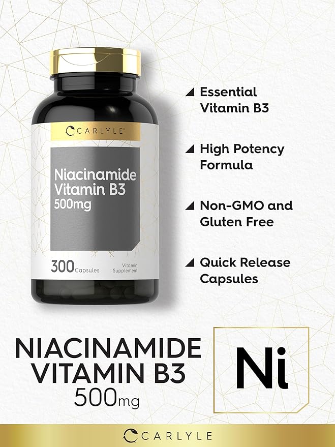 Carlyle Niacinamide 500mg Capsules | 300 Count | Vitamin B3 | Non-GMO & Gluten Free Supplement