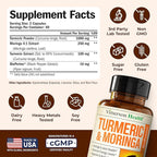 Moringa Turmeric Curcumin Supplement for Joint Health, Gut Health, Energy & Immune Support – Turmeric Curcumin with Black Pepper – Total Wellness Formula with Tumeric Moringa Pure Capsules – 120 Count