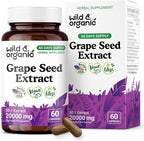 Wild & Organic Grape Seed Extract Capsules - Antioxidant Support - Grapeseed Extract 400 mg - 95% Polyphenols - 2 Month Supply - 60 Vegan Capsules - Non-GMO