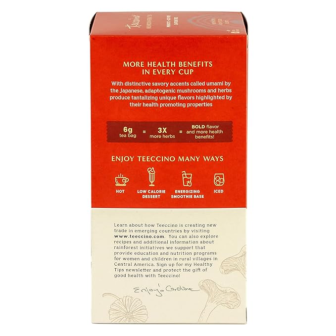 Teeccino Lion’s Mane Rhodiola Tea - Rose - 25 TeaBags Caffeine-Free Mushroom Adaptogenic Herbal Tea, 3x More Herbs than Regular Tea Bags, Lightly Sweet from Dates & Figs, Chicory Prebiotic - (Pack of 3)