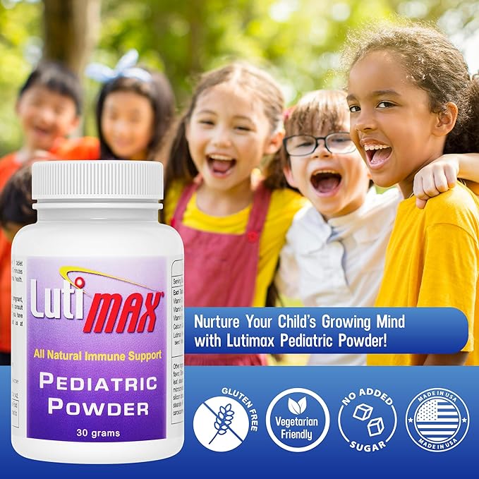 Lutimax Pediatric Powder Brain Supplement with Luteolin & Rutin for Kids - Memory, Focus, Muscle & Immune Support Brain Supplements - Nootropic Antioxidants - 200 Servings