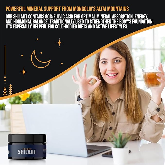 AMU NUTRITION Pure Mongolian Shilajit for Men and Women - Harvested from Mongolia - Natural Source of Fulvic Acid Trace Minerals (20 GRAM)