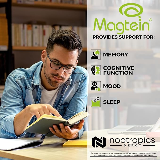 Nootropics Depot Magtein Magnesium L-Threonate Capsules | 90 Count | Mineral Supplement | Natural | Supports Mitochondrial Function | Boosts Energy and Cognitive Function