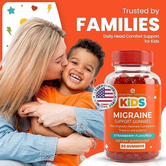 Kids Migraine Gummies – Original Triple Protocol Formula, 60 Gummies with Magnesium, Riboflavin B2 & Feverfew – Natural Brain Health Supplement for Migraine Wellness Support for Children