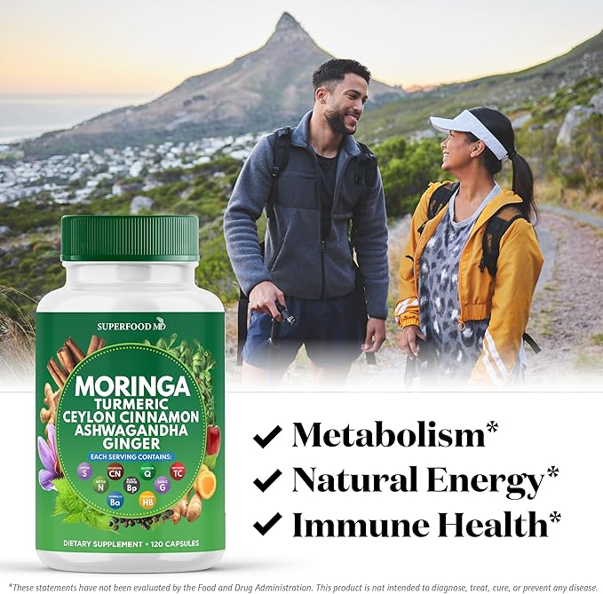 Moringa Supplement | Turmeric, Ginger, Boswellia, Saffron, Holy Basil, Nettle -Support Supplement for Women and Men with Ceylon Cinnamon, Quercetin, Tart Cherry- 240 Capsules