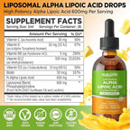 Liposomal Liquid Alpha Lipoic Acid drops, 600 MG R-Alpha Lipoic Acid Supplement with Biotin & Multivitamins, ALA for Antioxidant, Brain Health and Nerve Support, Pineapple Flavor, Sugar Free, 2 FL OZ