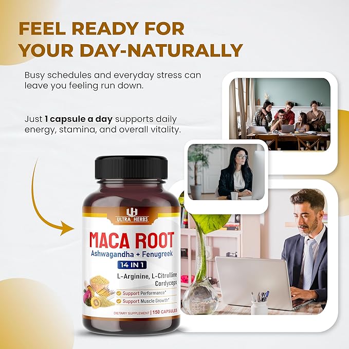Peruana Maca Root Black, Red, Yellow | Maca Root Capsules Enhanced with Ginseng, Ashwagandha, Fenugreek | Support Stamina, Performance & Mood | 150 Capsules