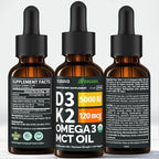 (4 Pack) Organic Vitamin D3 K2 Drops with MCT Oil Omega 3, 5000 IU - Maximum Strength Vitamin D Liquid, No Fillers, Non-GMO Liquid D3 for Faster Absorption and Immune Support, Unflavored, 4 Fl Oz