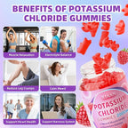 Potassium Gummies for Women & Men, High Dose 2000mg Potassium Chloride Supplement Gummies for Leg Cramps & Electrolyte Balance, Vegan/Sugar-Free/Gluten Free, Raspberry Flavor 60 Count