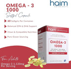 HAIM Omega-3 1000 Fish Oil Softgels — 1120mg Omega-3 with EPA DHA Fatty Acids — Burpless, Odorless, No Fishy Smell — Triple Strength Concentrated Supplement — Nutritional Softgels — 60 Count