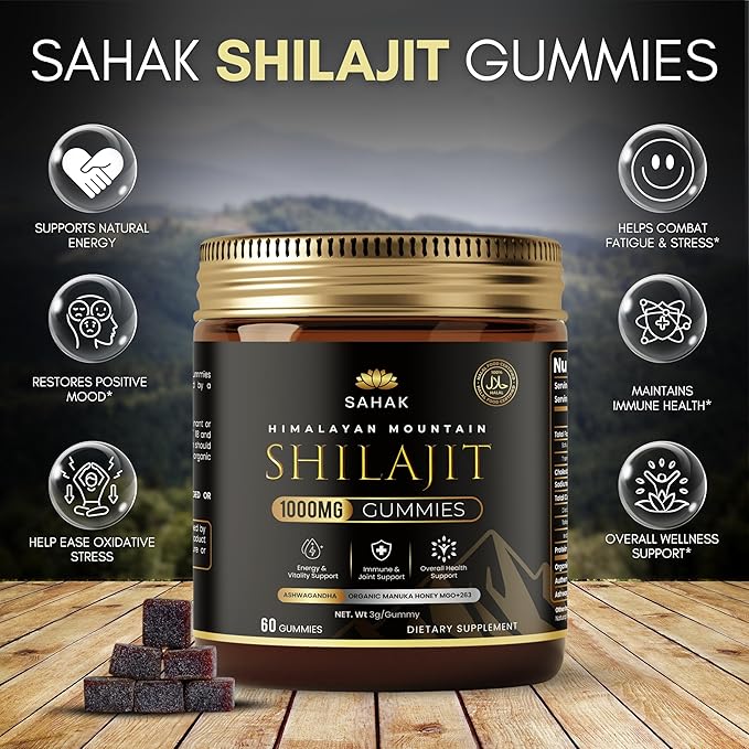 SAHAK Shilajit Gummies, Himalayan Strength & Energy Support for Men & Women with KSM-66 Ashwagandha, Manuka Honey MGO & 85+ Minerals – Lab Tested, Sugar-Free, Vitality & Focus Formula, 60ct