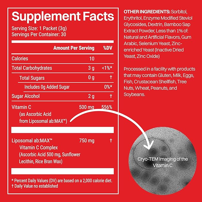 Liposomal Vitamin C Powder – High Absorption 500mg Immune Support & Antioxidant Supplement – Energy Boost – 30 On-the-Go Packets, Tropical Fruit Flavor, Sugar-Free