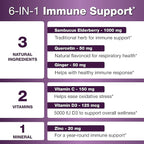 Elderberry Vitamin C and Zinc Capsules for Adults | 360 Count with Quercetin & Vitamin D3 | 6-in-1 Immune Support Supplement Pills | Sambucus Black Elderberry Natural Immunity Vitamins | Made in USA