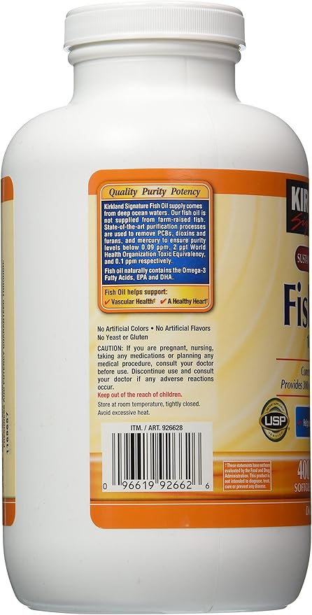 Kirkland Signature Omega-3 Fish Oil Concentrate, 800 Softgels, 1000 mg Fish Oil with 30% Omega-3s (300 mg)