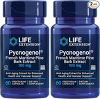 Life Extension Pycnogenol – French Maritime Pine Bark Extract – Scientifically Studied Healthy Aging & Vascular Health Supplement-– Non-GMO,Gluten-Free,Vegetarian-– 60 Capsules,(Pack of 2)