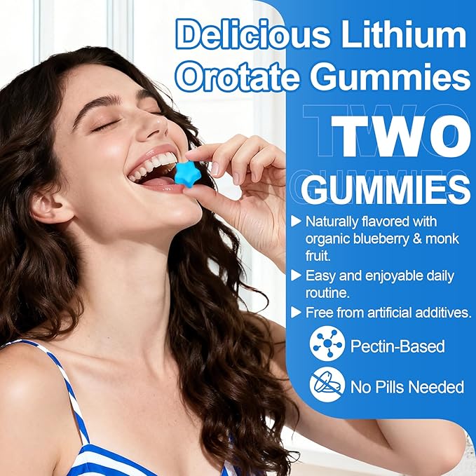 12-in-1 Lithium Orotate 5mg 10mg with Ashwagandha & L-Theanine, Lithium Orotate for Mood, Calm, Cognitive & Brain, High Bioavailability Trace Mineral, Lemon Balm, Magnesium Glycinate, 1 Pack