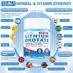 12-in-1 Lithium Orotate 5mg 10mg with Ashwagandha & L-Theanine, Lithium Orotate for Mood, Calm, Cognitive & Brain, High Bioavailability Trace Mineral, Lemon Balm, Magnesium Glycinate, 2 Pack