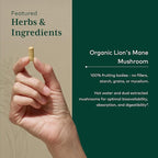 GAIA HERBS PRO Lion's Mane Mushroom - Supports Brain & Neurological Health* - Organic Mushrooms - 2,500mg Per Serving - Gluten-Free - 60 Capsules (30 Servings)