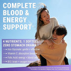 Iron Supplement for Women & Men | Iron Glycinate 50mg + Vitamin C, Folic Acid 1000mcg, Vitamin B12 | Anemia Relief, Energy Boost & Immune Support | Gentle on Stomach, Fast Absorption | 60 Softgels