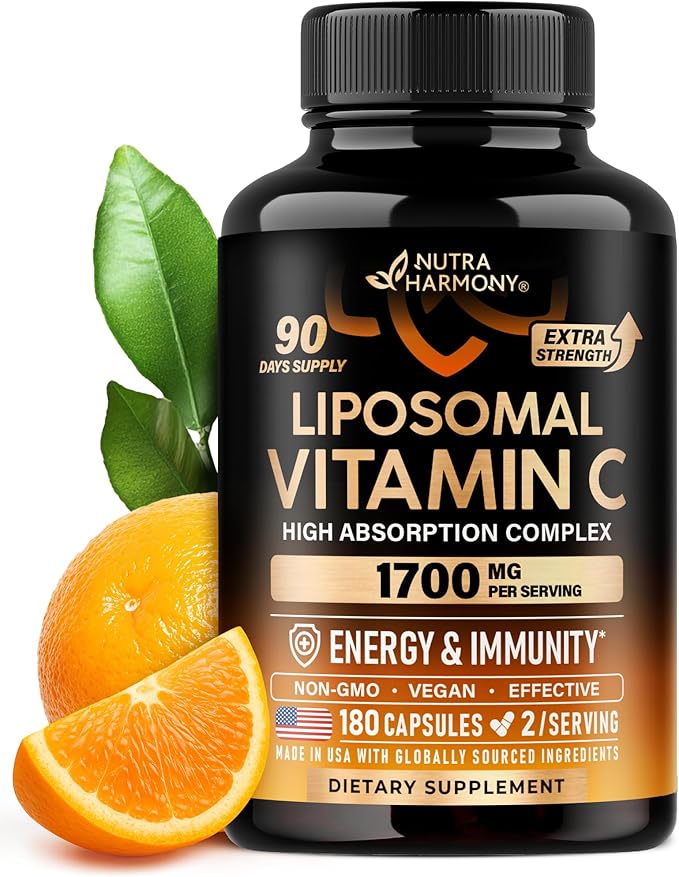 Liposomal Vitamin C 1700 mg - High Absorption Fat Soluble Complex - Antioxidant, Energy Boost & Immune Support - Vitamin C Supplement Made in USA - NON-GMO, SOY-Free & Gentle on Stomach - 180 Capsules
