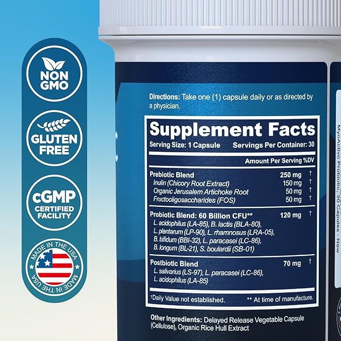 MyoActivo 60 Billion CFU Probiotic - Unique Tri-Blend w/ 8 Probiotic Strains, Prebiotics & Postbiotics - for Digestive & Immune Support - Delayed Release - Shelf Stable - Non-GMO, Gluten Free - 30 Ct
