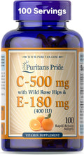 Puritan's Pride Premium Vitamin C-500mg with Rose HIPS and Vitamin E-400, Supplement for Antioxidant, Heart, Circulatory, and Immune System Support, 100 Rapid Release Softgels
