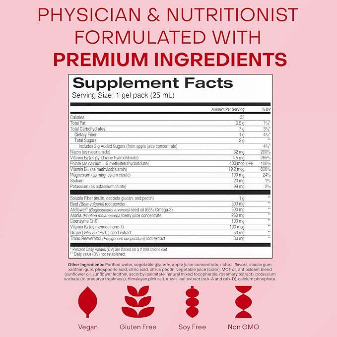 Healthycell Heart & Vascular Health Daily Liquid Supplement - Cardiovascular Support with Beet Root Powder, Resveratrol, CoQ10, Omega-3 & Vitamin K - 30 Gel Packs