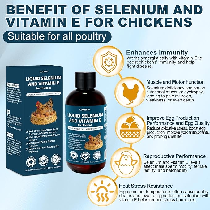 E+S Poultry Vitality Formula | Selenium for Chickens and All Poultry | Nutrient Support Liquid for Energy Balance and Mobility | Feed Mix Additive for Healthy Growth,3.4 fl oz