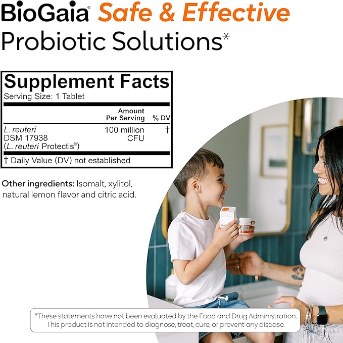 BioGaia Kids Probiotic Chewables | Promote Regularity | Ease Occasional Tummy Troubles | Ages 3+ | Allergen, Dairy, Soy & Gluten Free | Backed by 30 Years of Probiotic Research | 90 Day Supply